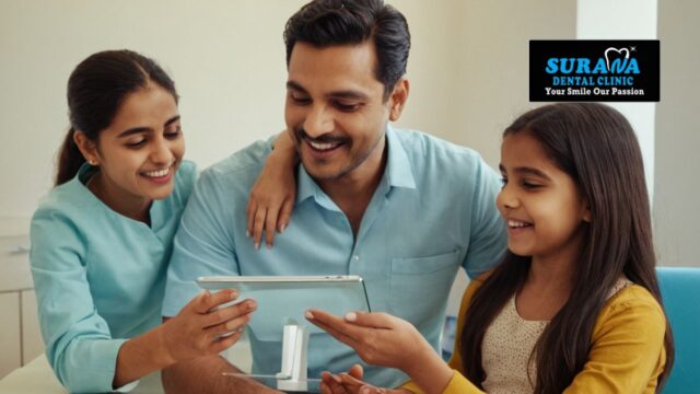 A happy family visiting a dental clinic in Indore